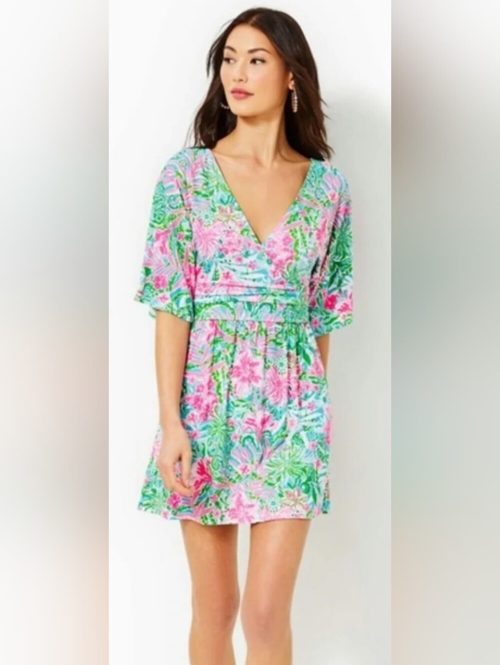 Lilly Pulitzer Pink Green Floral Print Skorts Shorts Romper M EASY ON & OFF NWOT